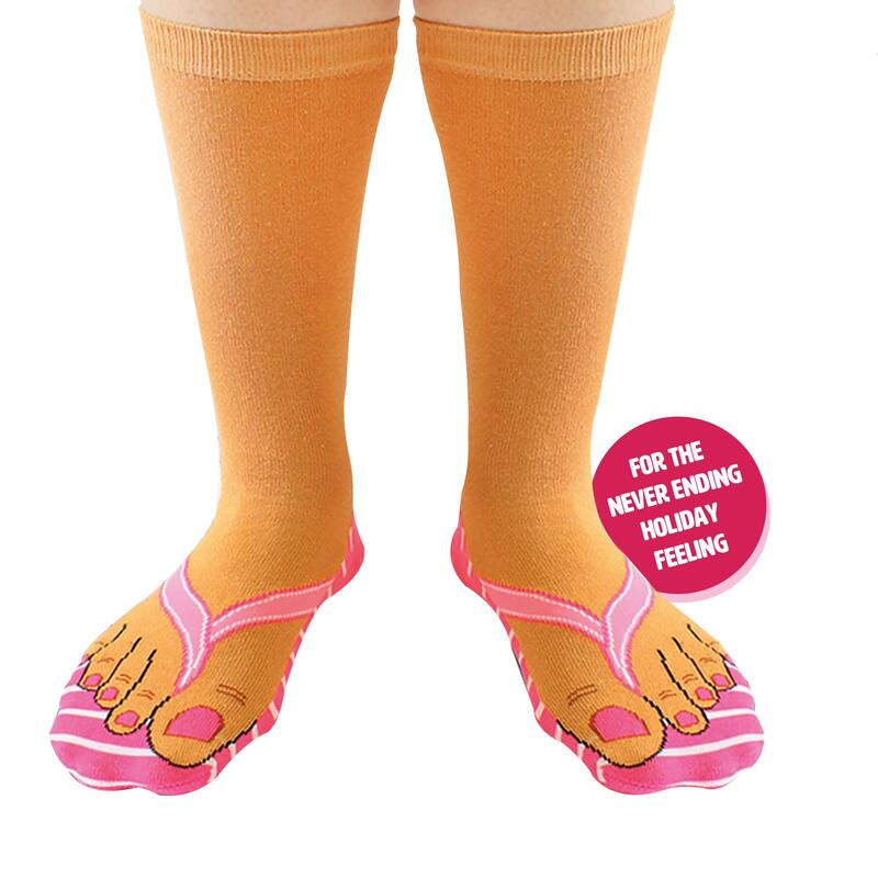 Lower legs of a model in ginger fox pink flip flop socks UK size 3-7