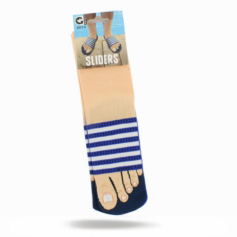 ginger fox blue and white striped slider socks UK size 5-11