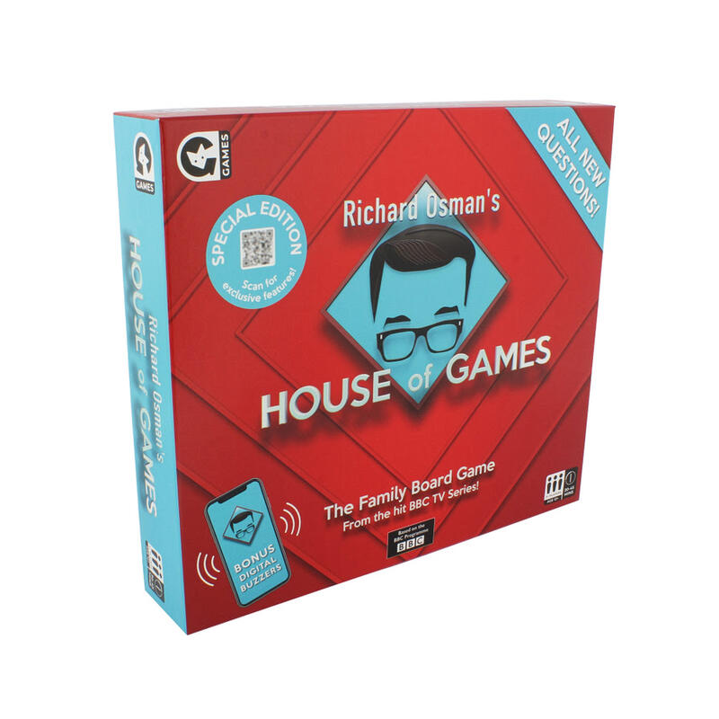 Angled house of games board game box on a white background