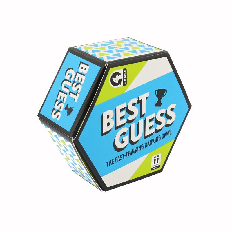 Ginger Fox Best Guess family card game angled box on white background