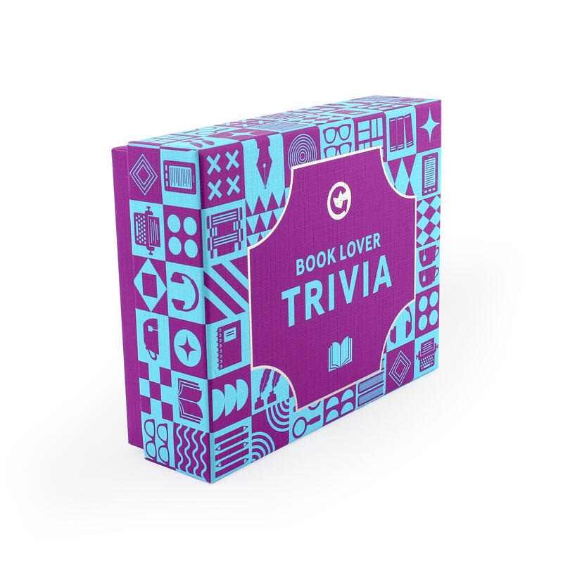 Angled box image of ginger fox book lover trivia game box