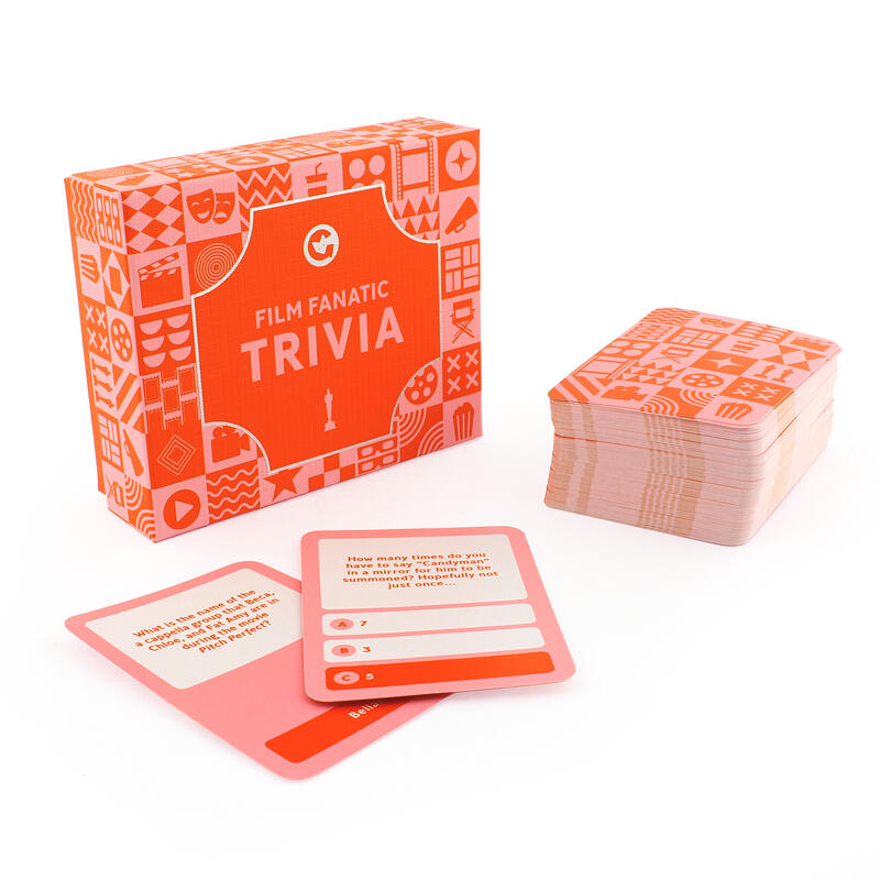 Film fanatic trivia box with trivia question cards in front