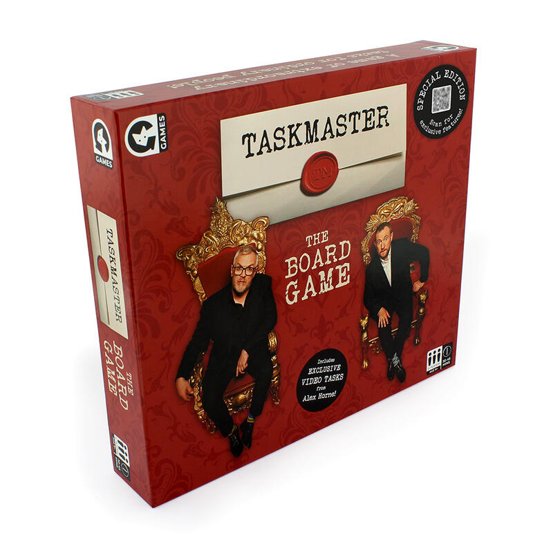 Angled box of the Official Taskmaster Special Edition board game