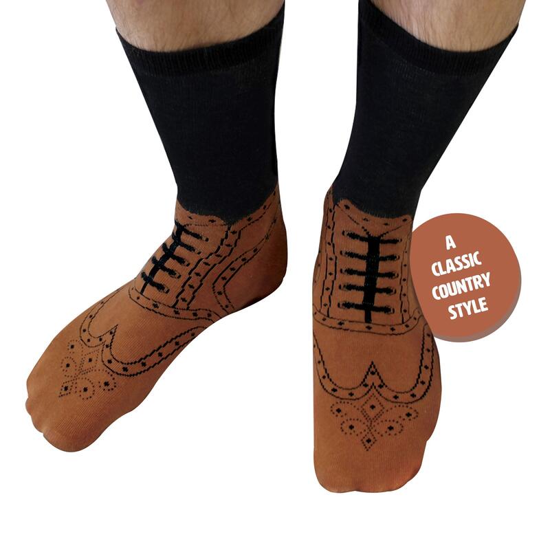 Lower legs of a model in ginger fox brown brogue socks UK size 5-11