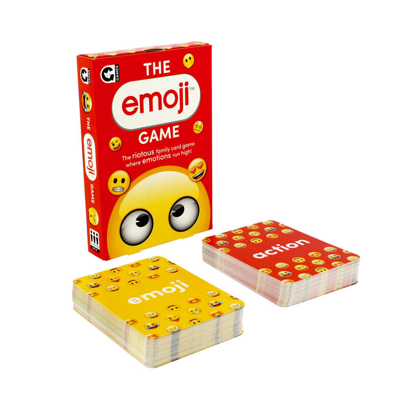 angled emoji box and cards on a white background