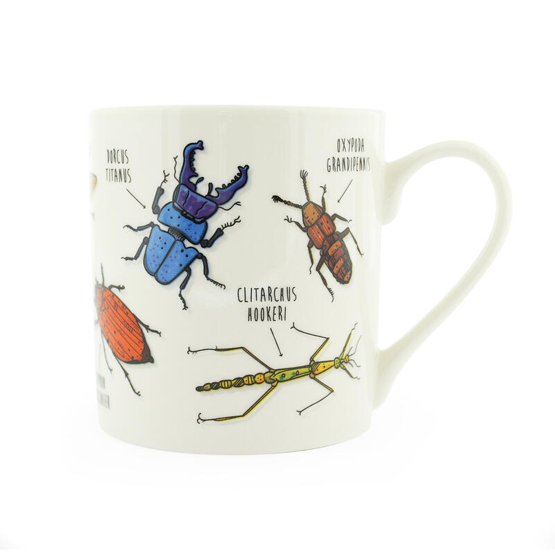 Ginger fox rude bugs colourful mug with handle to the right