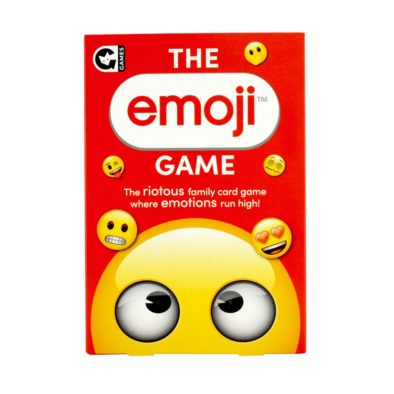 front facing emoji card game box on a white background