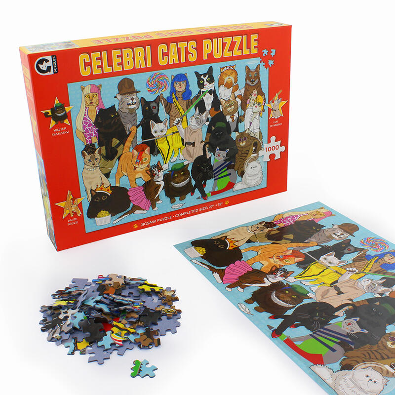 Ginger Fox Celebri Cats Puzzle Box  and Content Front View